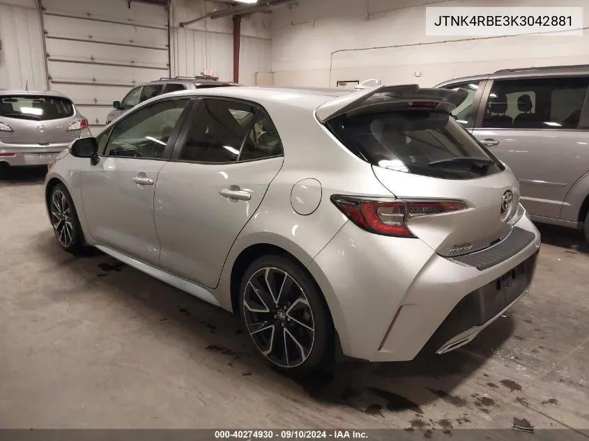 2019 Toyota Corolla Xse VIN: JTNK4RBE3K3042881 Lot: 40274930