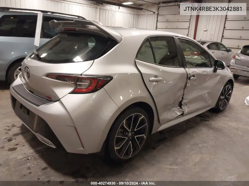 2019 Toyota Corolla Xse VIN: JTNK4RBE3K3042881 Lot: 40274930