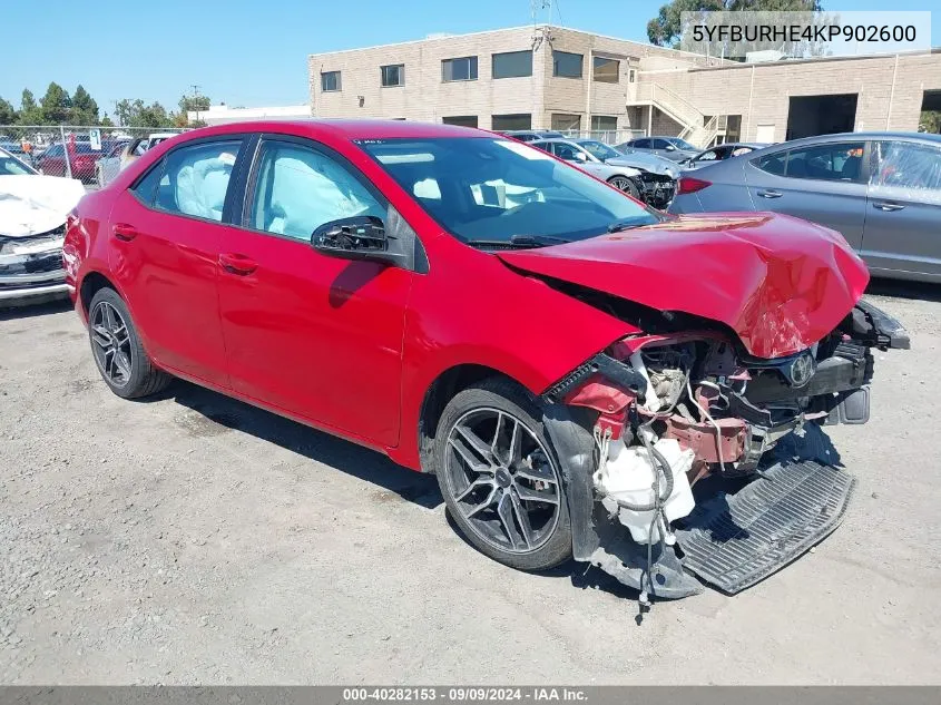 2019 Toyota Corolla Le VIN: 5YFBURHE4KP902600 Lot: 40282153