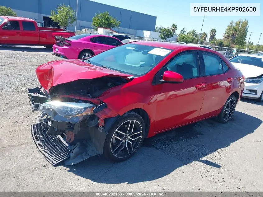 2019 Toyota Corolla Le VIN: 5YFBURHE4KP902600 Lot: 40282153