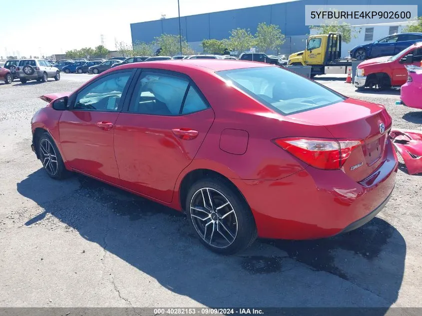 2019 Toyota Corolla Le VIN: 5YFBURHE4KP902600 Lot: 40282153