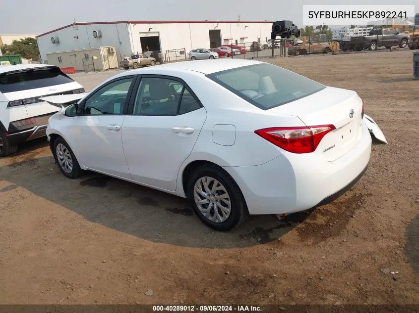 5YFBURHE5KP892241 2019 Toyota Corolla Le