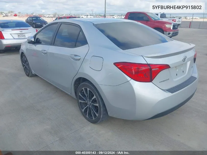 5YFBURHE4KP915802 2019 Toyota Corolla L/Le/Xle/Se/Xse