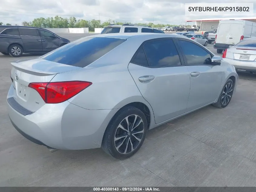 5YFBURHE4KP915802 2019 Toyota Corolla L/Le/Xle/Se/Xse