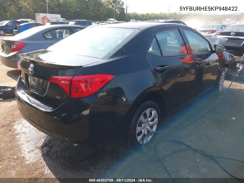 2019 Toyota Corolla Se VIN: 5YFBURHE5KP948422 Lot: 40303709