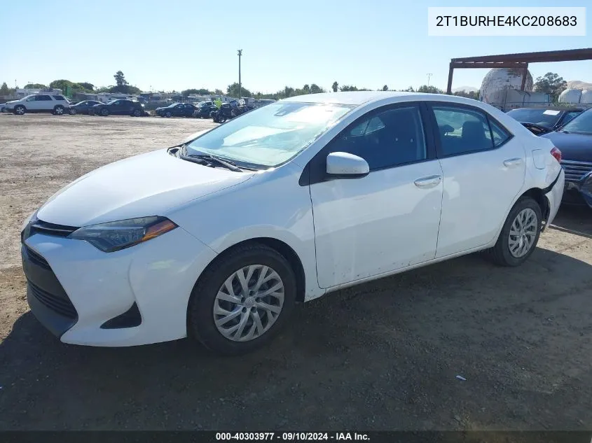 2019 Toyota Corolla Le VIN: 2T1BURHE4KC208683 Lot: 40303977