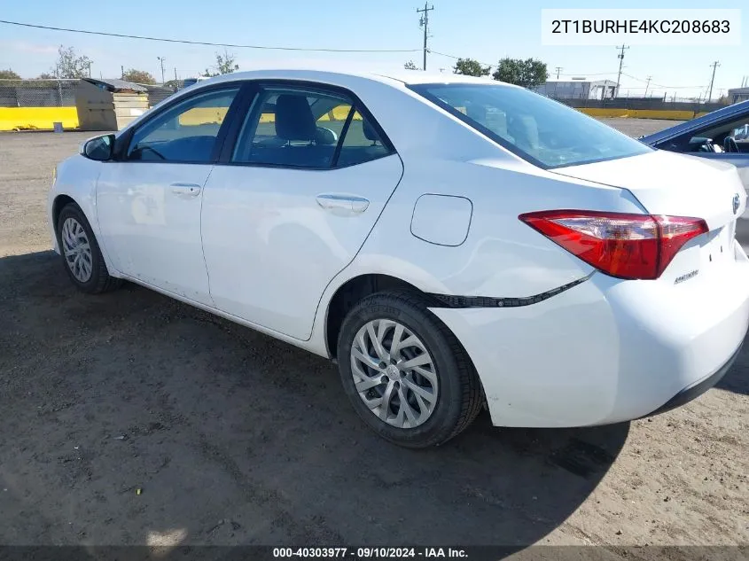 2019 Toyota Corolla Le VIN: 2T1BURHE4KC208683 Lot: 40303977