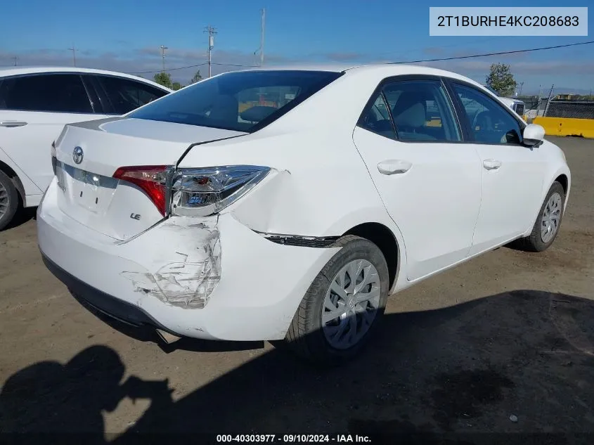 2019 Toyota Corolla Le VIN: 2T1BURHE4KC208683 Lot: 40303977