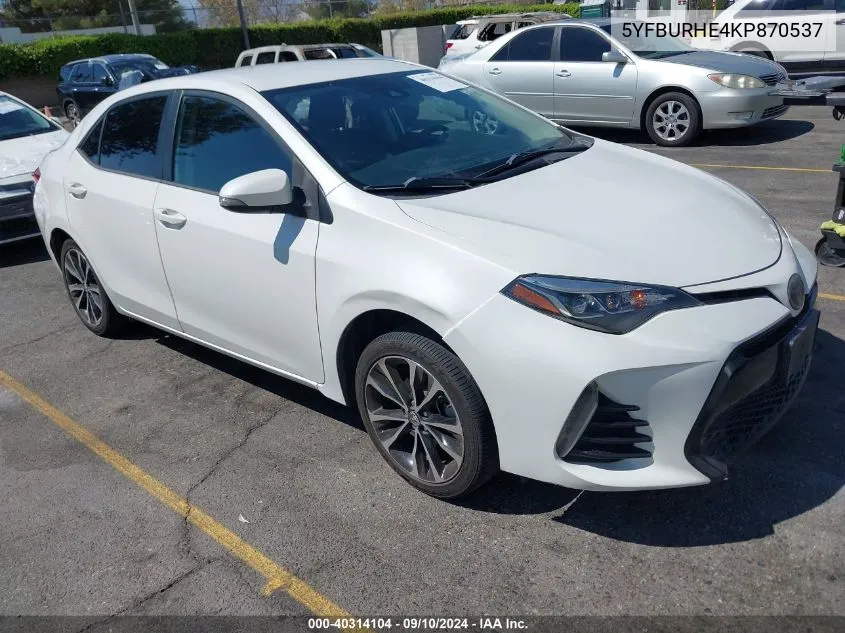 2019 Toyota Corolla L/Le/Xle/Se/Xse VIN: 5YFBURHE4KP870537 Lot: 40314104