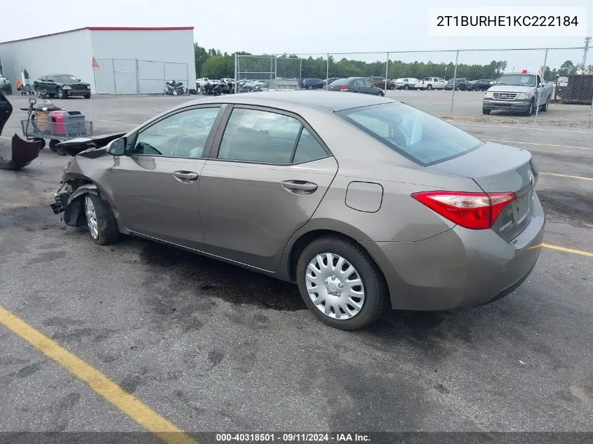 2019 Toyota Corolla L/Le/Xle/Se/Xse VIN: 2T1BURHE1KC222184 Lot: 40318501