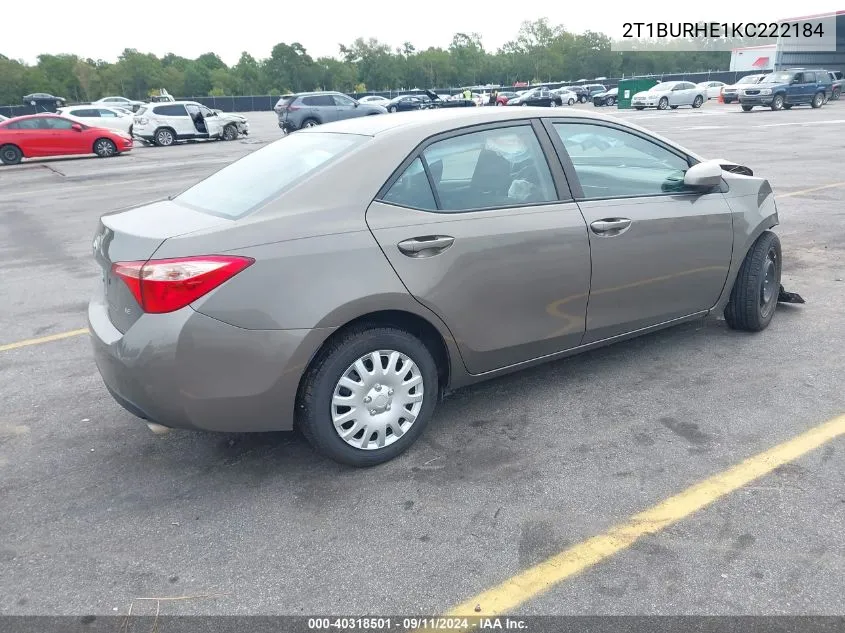 2019 Toyota Corolla L/Le/Xle/Se/Xse VIN: 2T1BURHE1KC222184 Lot: 40318501