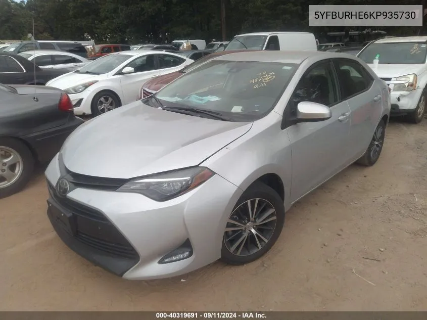 2019 Toyota Corolla Le VIN: 5YFBURHE6KP935730 Lot: 40319691