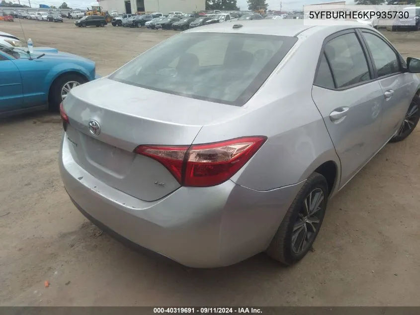 2019 Toyota Corolla Le VIN: 5YFBURHE6KP935730 Lot: 40319691