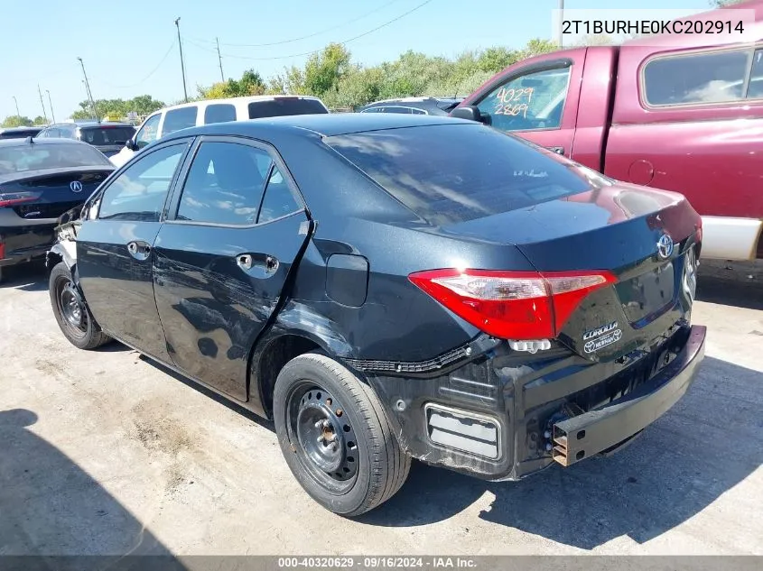 2019 Toyota Corolla L/Le/Xle/Se/Xse VIN: 2T1BURHE0KC202914 Lot: 40320629