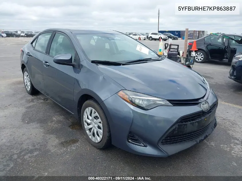 2019 Toyota Corolla Le VIN: 5YFBURHE7KP863887 Lot: 40322171