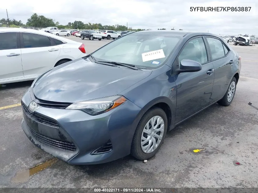 2019 Toyota Corolla Le VIN: 5YFBURHE7KP863887 Lot: 40322171