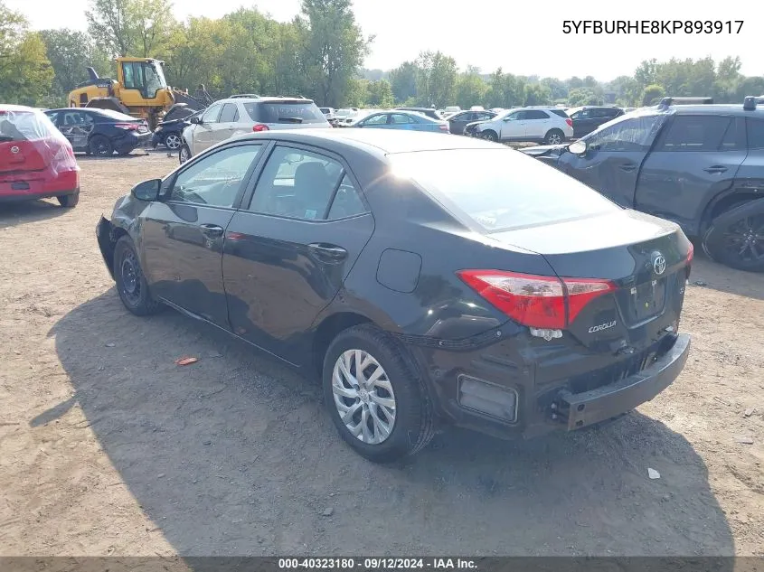 2019 Toyota Corolla L/Le/Xle/Se/Xse VIN: 5YFBURHE8KP893917 Lot: 40323180