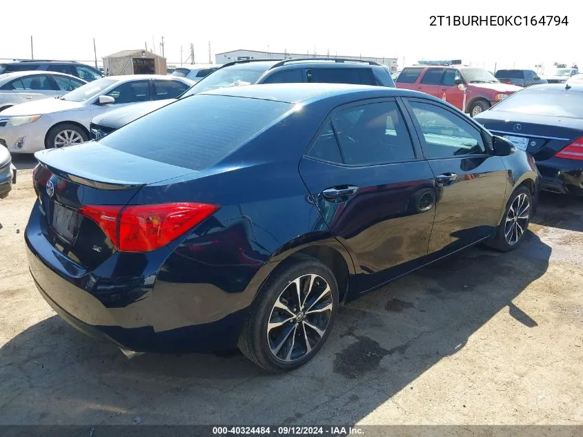 2019 Toyota Corolla Se VIN: 2T1BURHE0KC164794 Lot: 40324484