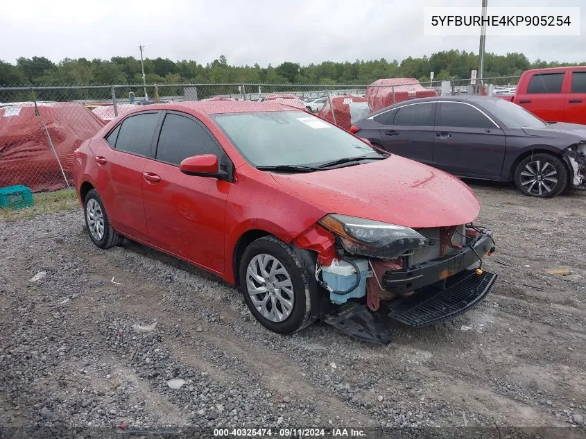 2019 Toyota Corolla Le VIN: 5YFBURHE4KP905254 Lot: 40325474