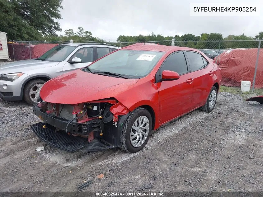 2019 Toyota Corolla Le VIN: 5YFBURHE4KP905254 Lot: 40325474