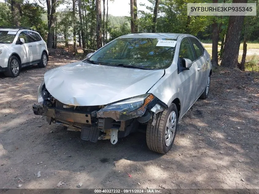 2019 Toyota Corolla Le VIN: 5YFBURHE3KP935345 Lot: 40327232