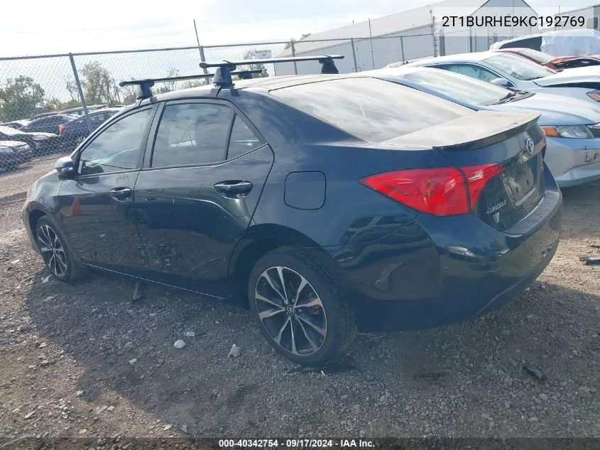 2019 Toyota Corolla Se VIN: 2T1BURHE9KC192769 Lot: 40342754