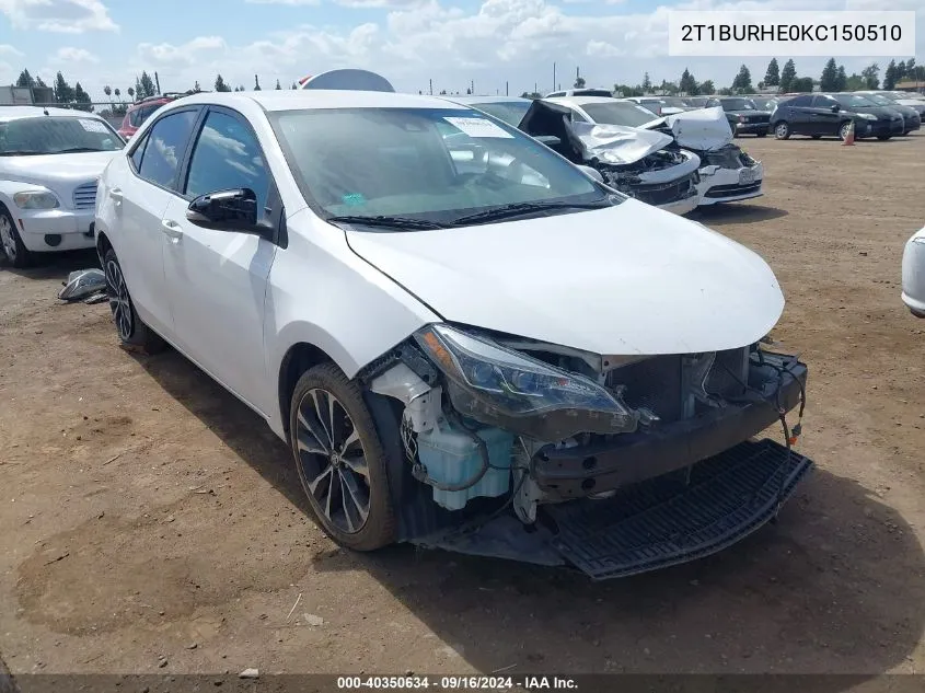 2019 Toyota Corolla Se VIN: 2T1BURHE0KC150510 Lot: 40350634