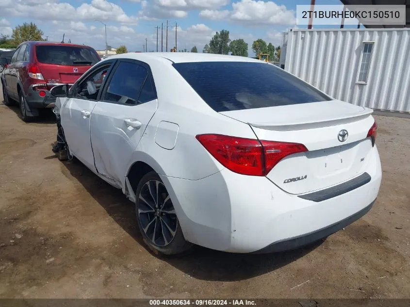 2019 Toyota Corolla Se VIN: 2T1BURHE0KC150510 Lot: 40350634