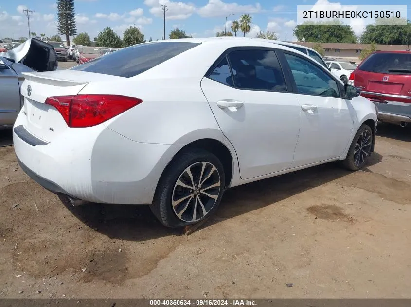 2019 Toyota Corolla Se VIN: 2T1BURHE0KC150510 Lot: 40350634