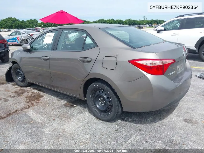 2019 Toyota Corolla Le VIN: 5YFBURHE7KP902364 Lot: 40352006