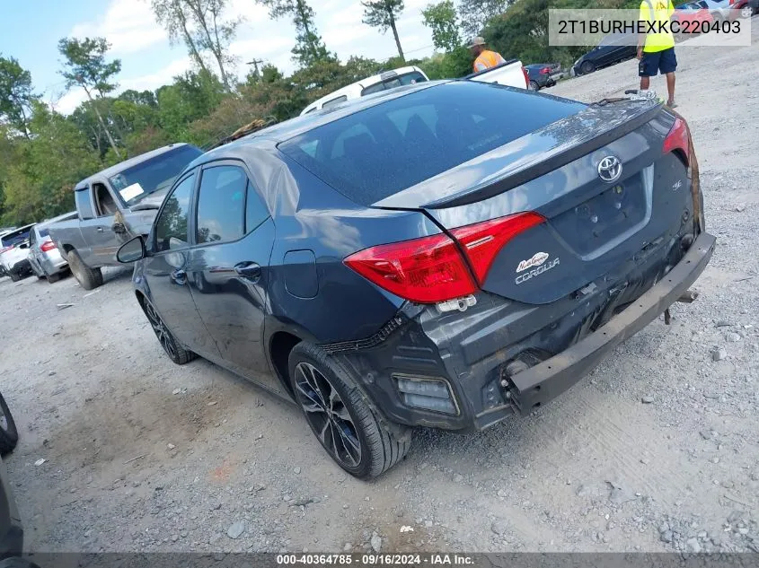 2019 Toyota Corolla Se VIN: 2T1BURHEXKC220403 Lot: 40364785