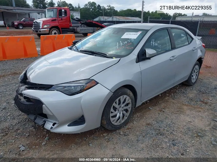 2019 Toyota Corolla Le VIN: 2T1BURHE4KC229355 Lot: 40364960