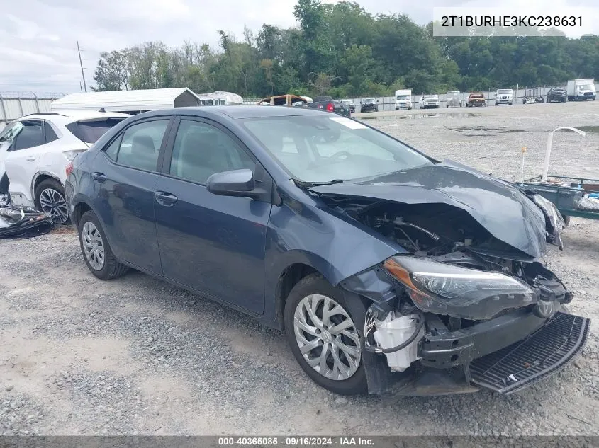 2019 Toyota Corolla Le VIN: 2T1BURHE3KC238631 Lot: 40365085