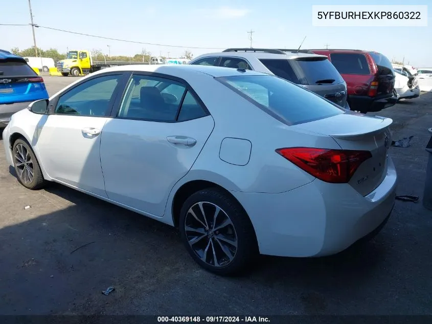 2019 Toyota Corolla Se VIN: 5YFBURHEXKP860322 Lot: 40369148