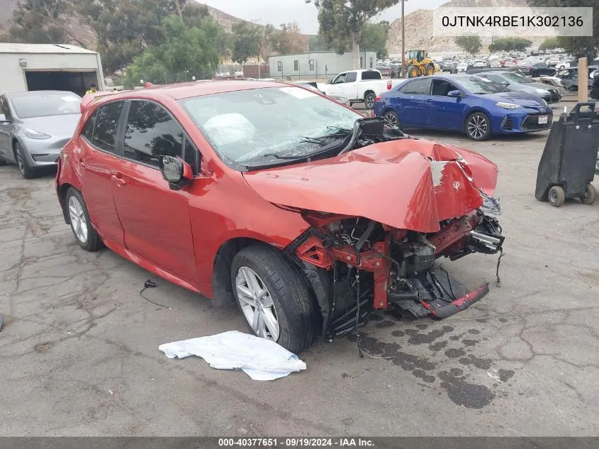 2019 Toyota Corolla Se VIN: 0JTNK4RBE1K302136 Lot: 40377651