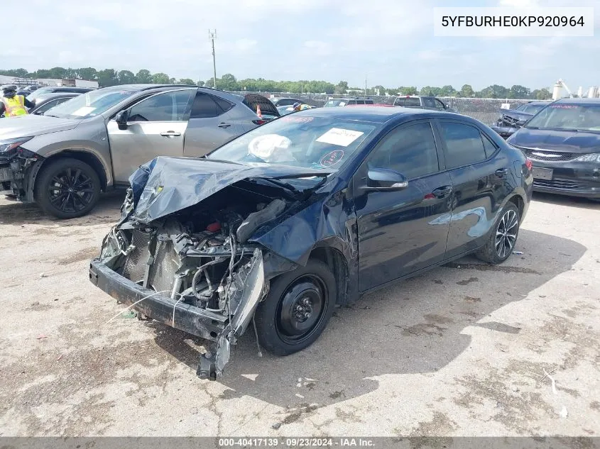 2019 Toyota Corolla Se VIN: 5YFBURHE0KP920964 Lot: 40417139