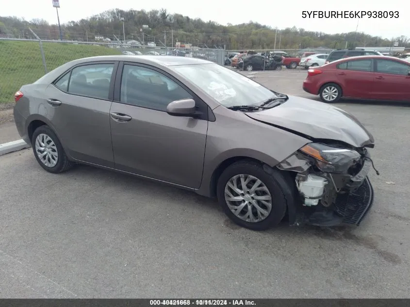 2019 Toyota Corolla Le VIN: 5YFBURHE6KP938093 Lot: 40421668