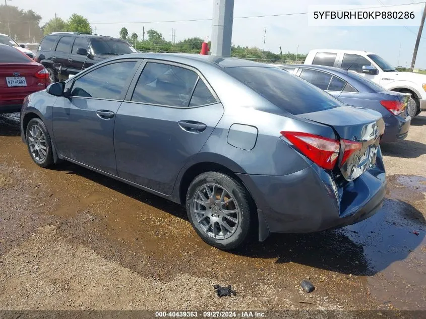 2019 Toyota Corolla Le VIN: 5YFBURHE0KP880286 Lot: 40439363