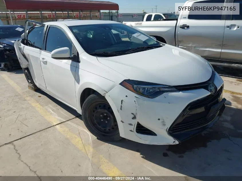 2019 Toyota Corolla Le VIN: 5YFBURHE6KP947165 Lot: 40446490