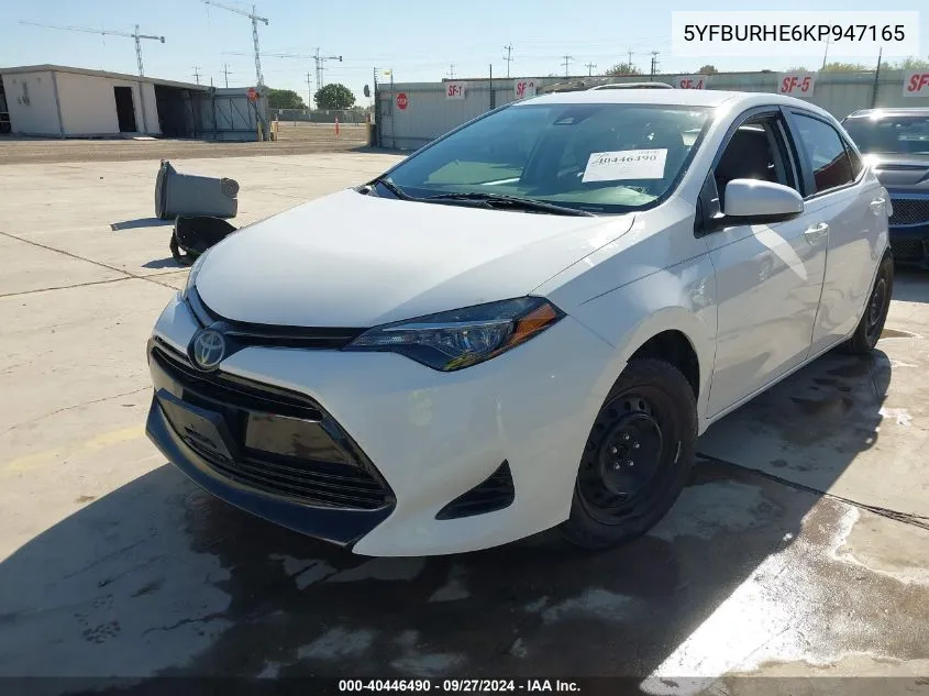 2019 Toyota Corolla Le VIN: 5YFBURHE6KP947165 Lot: 40446490