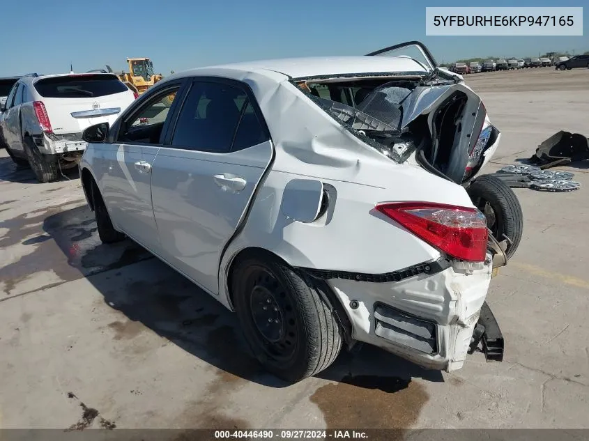 2019 Toyota Corolla Le VIN: 5YFBURHE6KP947165 Lot: 40446490