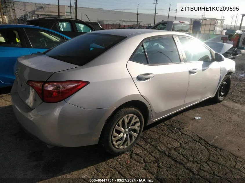 2T1BURHE1KC209595 2019 Toyota Corolla Le