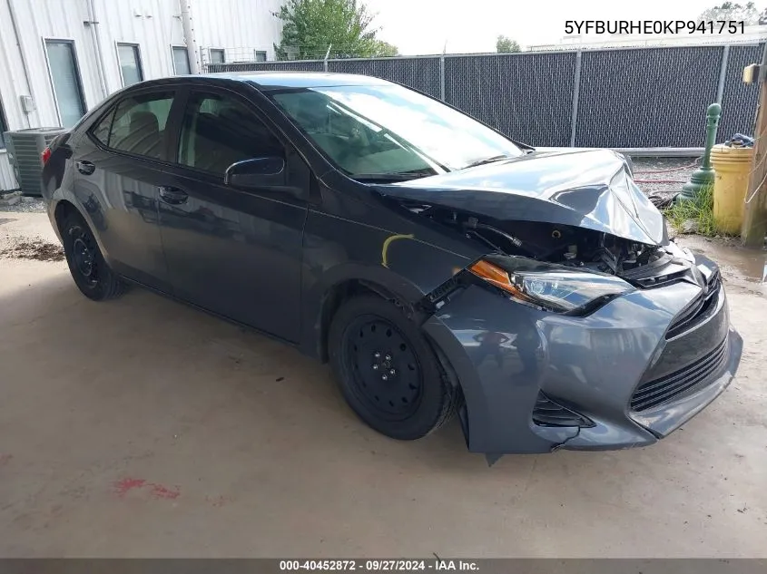 2019 Toyota Corolla Le VIN: 5YFBURHE0KP941751 Lot: 40452872