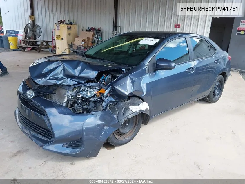 2019 Toyota Corolla Le VIN: 5YFBURHE0KP941751 Lot: 40452872