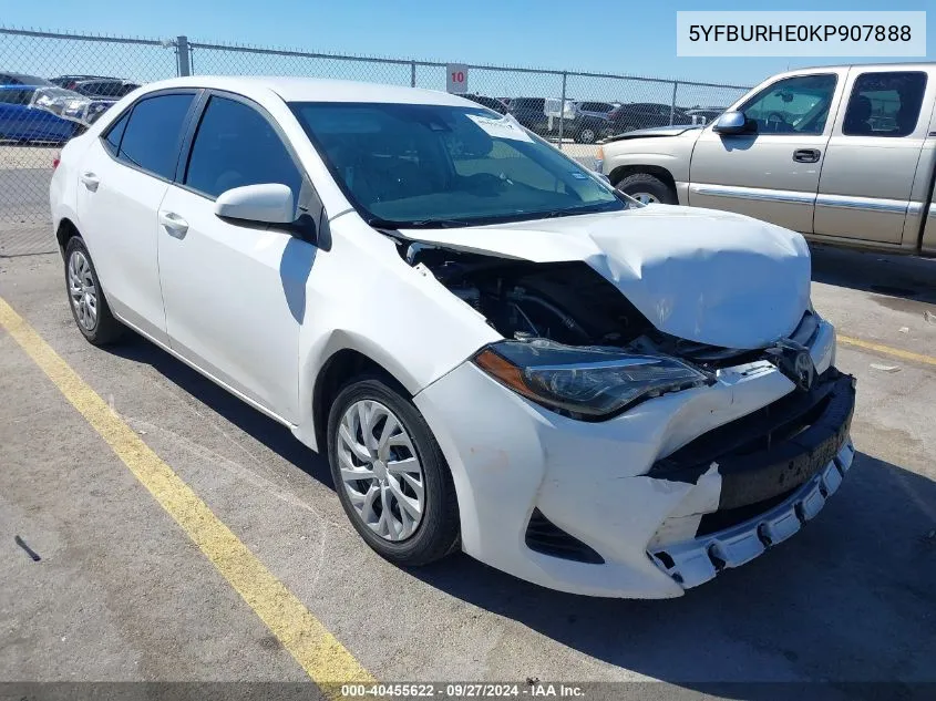 2019 Toyota Corolla Le VIN: 5YFBURHE0KP907888 Lot: 40455622