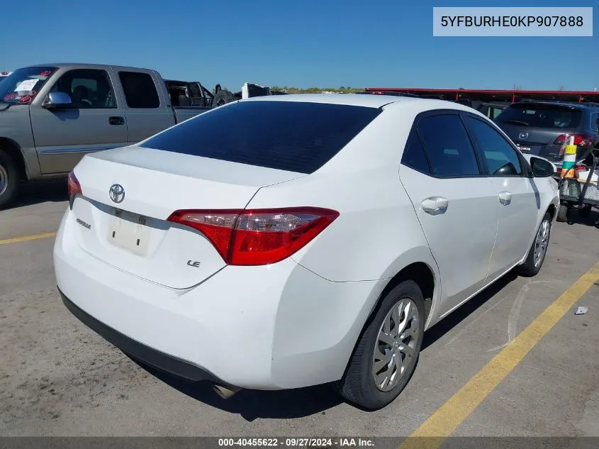 2019 Toyota Corolla Le VIN: 5YFBURHE0KP907888 Lot: 40455622