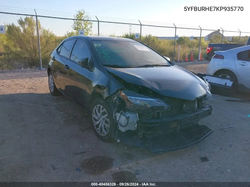 2019 Toyota Corolla Le VIN: 5YFBURHE7KP935770 Lot: 40456326