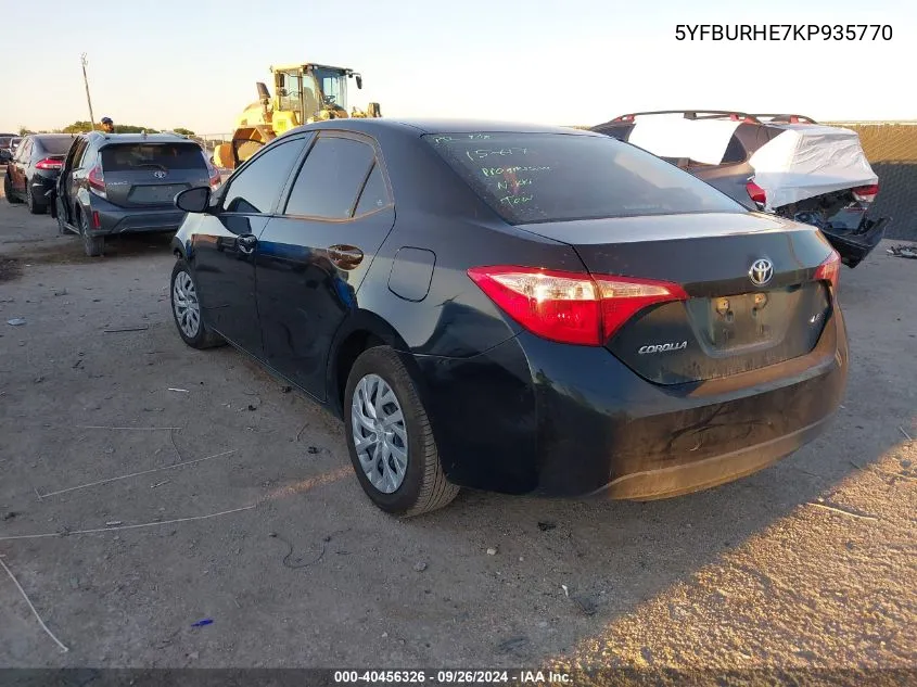 2019 Toyota Corolla Le VIN: 5YFBURHE7KP935770 Lot: 40456326