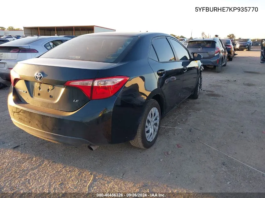 2019 Toyota Corolla Le VIN: 5YFBURHE7KP935770 Lot: 40456326