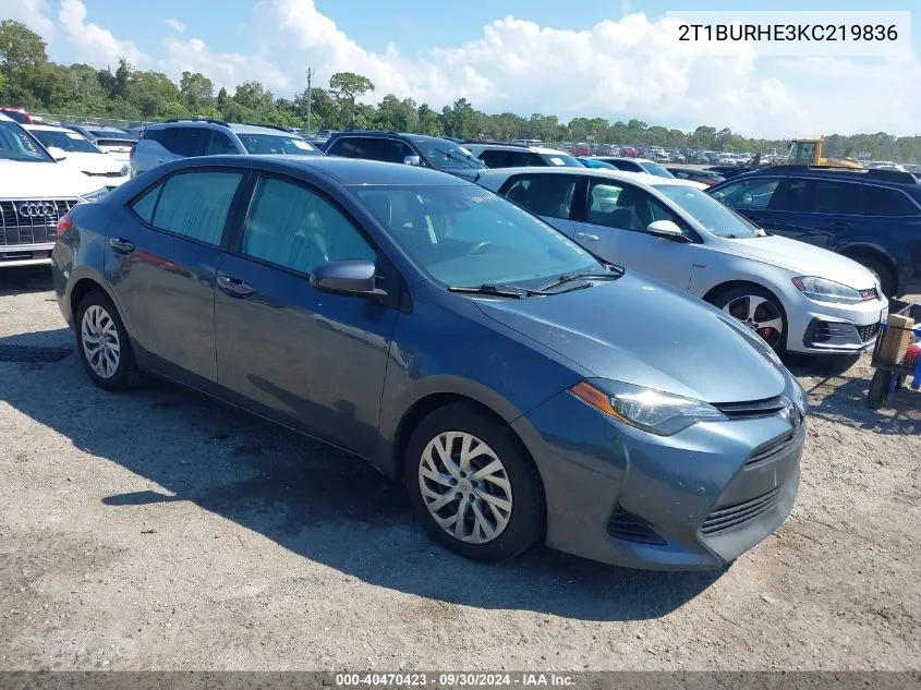 2019 Toyota Corolla L/Le/Xle/Se/Xse VIN: 2T1BURHE3KC219836 Lot: 40470423